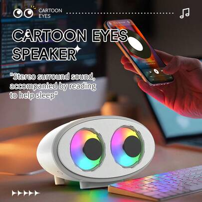 Altavoz inalámbrico inteligente con luz ambiente RGB, sistema de sonido portátil con decoración ocular, altavoz inalámbrico con carga USB, 8 modos, modo auxiliar/modo de conexión a teléfono/modo de tarjeta TF, adecuado para sala de juegos, teatro en casa, dormitorio, regalo de Navidad, regalo de cumpleaños