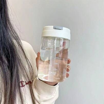 1 pieza Botella de agua portátil con pajita transparente