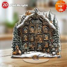 2D plat, 1 pièce Calendrier de compte à rebours du pays des merveilles d'hiver Décoration de bureau rotative en acrylique - Paysage enneigé de fantaisie bronze avec pins, rennes et accents dorés, 24 portes pour un compte à rebours de 25 jours, sans alimentation nécessaire Décoration d'intérieur et d'extérieur pour les fêtes, Décoration de Noël d'extérieur, Style plat