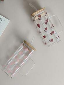 1 套极简主义 Ins 风格优质玻璃杯，耐热带手柄和吸管，适合家庭展示、户外携带、饮料容器、餐厅杯、生日礼物、节日礼物 - 彩色 - 查看 5