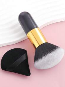 1pc Portable Soft Bristle Powder Blush Brush + 1pc Nylon Powder Puff - Makeup Brushes, Ultra Soft, Suitable For Beginners And Professionals