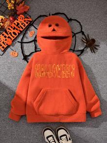 Felpa con cappuccio in pile con grafica di zucca di Ognissanti e ricamo di lettere per ragazzi