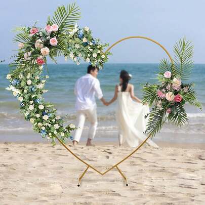 HYYKJ-US Wedding Arch, Gold Heart Archway, Carbon Steel, 6.6*6.89ft, 5-10kg Load-Bearing Capacity, For Photography, Weddings, Parties