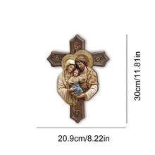 1/2pcs 3D Jesus Family Cross Wooden Pendant, Religious Theme, Suitable For Home Room Wall Decor, Gift For Friends And Family, Holiday Decoration - Multicolor-punched Hemp Rope - View 2