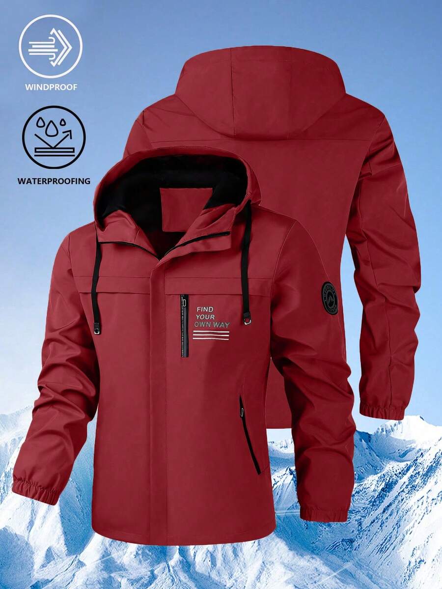 1 pieza Chaqueta cortavientos para hombre para exteriores, abrigo deportivo resistente al agua, adecuado para primavera y otoño - Rojo - Ver 1