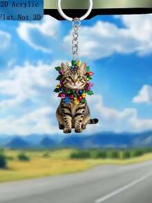 2D flach, 1 süße Tabby Katze Weihnachtsdekoration - 2D flache Acryl-Hängezier mit Tabby Katzen Gesicht, farbigem Halsband und ausdrucksstarken Augen, leicht, geeignet für Zuhause, Büro, Auto, Partys - keine Stromversorgung nötig, mit Ring zum einfachen Aufhängen, Weihnachtsbaum und Feiertags-Deko mit Tabby Katze, Heim- und Bürodekoration, witziges Design, handgemachte Optik, für Tierliebhaber, 2D flach [Dieses Produkt erfordert manuelle Installation.] Geschenk