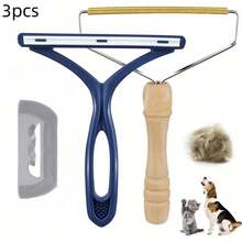 3pcs Portable Manual Lint Remover - Double-Sided Fabric Shaver, Suitable For Pet Hair, Clothes, Sofa And Carpet Cleaning, Wooden Handle With Metal Frame, Practical Household & Friend Gift