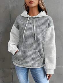 Plus Size Women Solid Color Jacquard Knit Loose Casual Sweatshirt Spring Vacation - White Ash - View 4