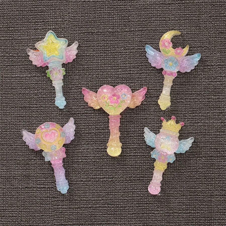 10/20/30件冰透明精致闪亮皇冠星星魔法棒DIY发夹手机壳鞋扣树脂饰品配件 - 彩色 - 查看 1