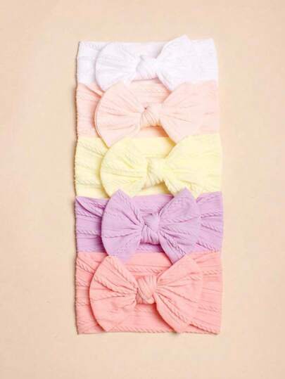 5 Peças Faixa De Cabeça Com Laço Em Jacquard De Náilon Na Cor De Doce, Para Bebê, Uso Diário, Amor