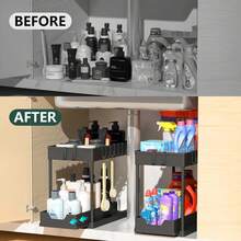 1 Pack Multi-Purpose Pull-Out Storage Organizers, Under Sink Organizers And Storage For Bathroom & Kitchen, Under Cabinet Organizers And Storage, Thanksgiving Gift. - H型-黑色/1個裝 - 查看 2