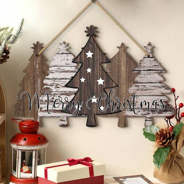 1 Stück rustikaler Weihnachtsbaum Wandbehang aus Holz mit "Fröhliche Weihnachten" - Boho Heimdekoration, festlicher Schmuck für die Weihnachtszeit, Weihnachtsdekoration für Zimmer, Winterweihnachtsdekoration Zuhause, Weihnachtsgeschenke, Weihnachtsdekoration