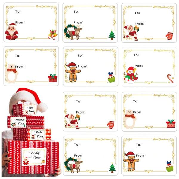 150Pcs Christmas Tags, Self Adhesive Xmas Gift Tags Christmas Labels Stickers Christmas Name Labels For Present Party Bags Cards Envelope