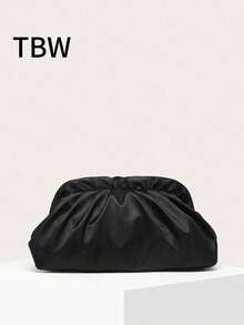 女士手提包为纯色丝缎褶皱云朵包，复古又大容量，适合外出逛街。