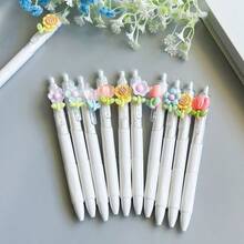 6pcs/Set Floral Design Ballpoint Pens, 0.5mm Black Ink Refill, High Quality Retractable Pens, Cute Stationery Gift For Students, Girls, Back To School Supplies