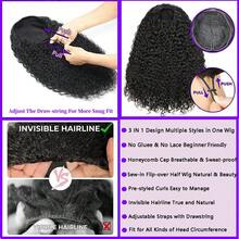 ZHENDEFA 3-In-1 Reversible Jerry Curl Wig, Real Human Hair, Seamless Flip-Over Wig With Adjustable Drawstring, Suitable For Beginners, Wet Wave Headband Wig, Women