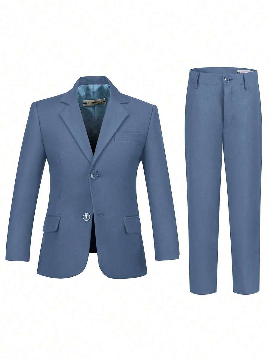 Boys Suits 2-Pieces Suit Set Toddler Tuxedos Dresswear Ring Bearer Outfit Wedding Blazer Pants Formal Suits For Kids Blue Grey Size 6-16Y - Dusty Blue - View 1