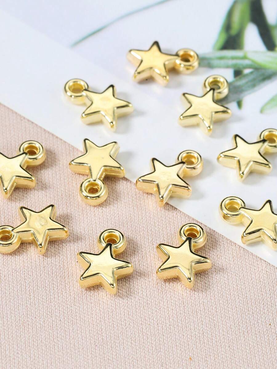 100 件时尚 CCB 星形五角星吊坠 DIY 珠宝配件 适用于项链和手链 - 金黃色 - 查看 1