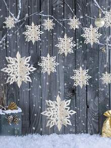 6 件 3D 悬挂雪花饰品带绳 - 优雅的冬季派对装饰 - 适用于圣诞节、新年、家居、树、花环 - 耐用纸质雪花装饰（6/8/10 英寸） - 非常适合室内/室外节日装饰、节日家居装饰 - 彩色 - 查看 10