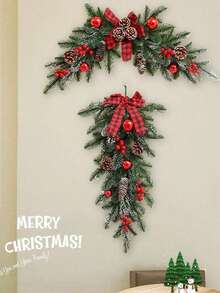 1pc Artificial Christmas Teardrop Swag, 21.6 Inch Christmas Pine Cones Red Berries Swag Decoration, Green Pine Needles Balls Teardrop Swag, For Window Wall Fireplace Decor, Home Outdoor Decor Decor, Room Door Decor,Christmas Decorations, Theme Party Decor Home Decor Room Decor - Multicolor - View 8