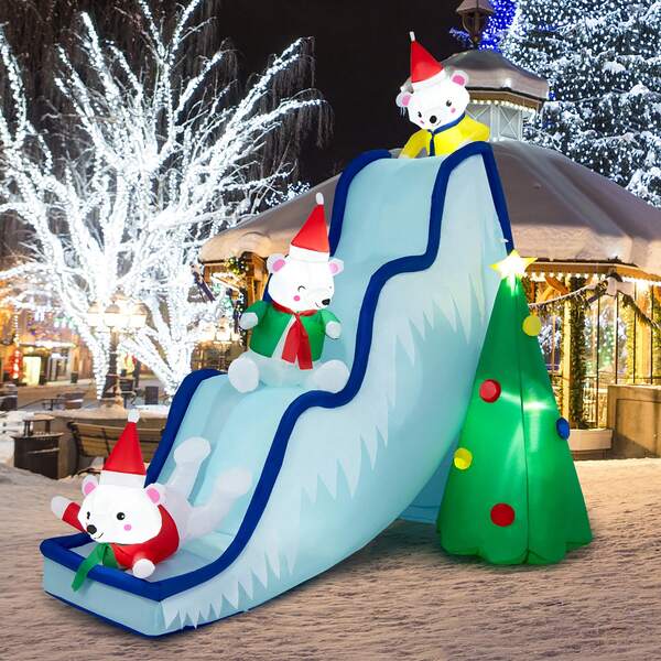Lifezeal 7.5 FT Inflatable Polar Bear Slide Scene Decoration, Blowup Christmas Decoration