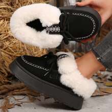 Slippers For Women Fall Winter Warm Faux Fur Lined Ankle Boots Indoor Outdoor House Shoes Cotton Fuzzy Bedroom Slippers - 黑色 - 查看 5