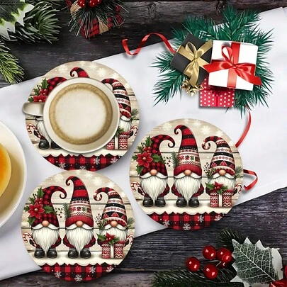 2/4/6 תחתיות לספלים סיליקה ג'ל עם דוגמת גמדים, מתנה אידיאלית לחג המולד, קישוט לחג המולד, מתאים לשולחן אוכל, בר קפה, כל עונות השנה, מפות לכביסה, עיצוב חדר, תחתיות לספלים, מפות לשתייה, מפות שולחן למטבח, עיצוב מסיבות פנים/חוץ, עיצוב הבית, מתנה מושלמת