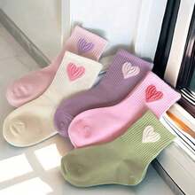 5 đôi tất dài đến bắp chân họa tiết trái tim dễ thương cho trẻ em, thời trang cho bé trai và bé gái, thích hợp cho mùa xuân, hè và thu - Nhiều màu - Xem 9