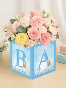 4 件蓝色小熊图案花朵婴儿洗礼中心装饰盒，带有“BABY”字母（不含花朵），可爱蓝色小熊主题图案性别揭秘派对新生儿派对装饰品，1 岁生日派对花盒中心装饰，带字母的乡村风格桌面展示，非常适合婴儿洗礼，性别揭秘派对小礼品，桌面中心装饰，迎婴派对礼物 - 藍色小熊 - 查看 9