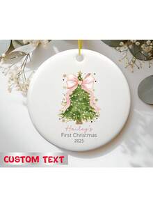 Baby First Christmas Ornament 2025, Personalized First Christmas Ornament Baby Girl Name, Baby Shower Gift, Baby Family Keepsake, Pink Bow.,Christmas Gift Supplies