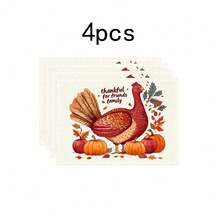 1pc/4pcs/6pcs/100pcs Autumn Thanksgiving Turkey Pattern Printed Placemats, Heat-Insulating Placemats, Suitable For Home Decoration, Holiday Dining, Kitchen And Party Decoration, Party Placemats, Can Be Given As Thanksgiving Gifts - Multicolor - View 12