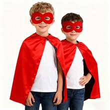 2pcs/Set Kids Superhero Costume Set, Includes Cape And Mask, Halloween Costume Set, Reversible Black & Red, Unisex, Roleplay Costume, Carnival Party Outfit, Children Dress Up Toy, Suitable As Birthday Gift, Holiday Gift, Halloween Gift, Christmas Gift - Red - View 2