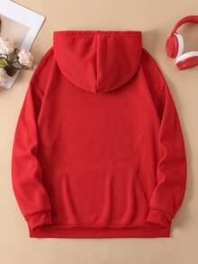 Plus Size Women's Beach Candy Cane With Holly, "CANDY CANE", "Christmas Club" And "MERRY CHRISTMAS" Text Pattern Hooded Long Sleeves Casual Spring/Summer/Fall Women's Plus-Size Long-Sleeved Sweatshirt Thanksgiving Day Going Out Tops Women, Vacation Outfits Women - Red - View 8