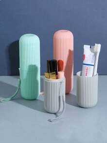 1 Set Estuche portátil para cepillo de dientes de viaje, incluye vaso de enjuague con tapa, soporte para pasta de dientes y cepillo de dientes, tema de Halloween - Rosa - Ver 2