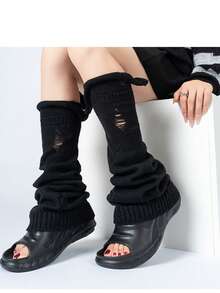 Women's Autumn/Winter Leg Warmers, Knitted Leg Warmers, Y2K Style Distressed Holey Leg Warmers, Suitable For Layering