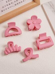 10pcs/5pcs Set Matte Peach & Orange Floral & Geometric Ribbon Hair Claw Clips, Versatile Hairstyle Accessories For Daily, Beach, Holiday, All Seasons