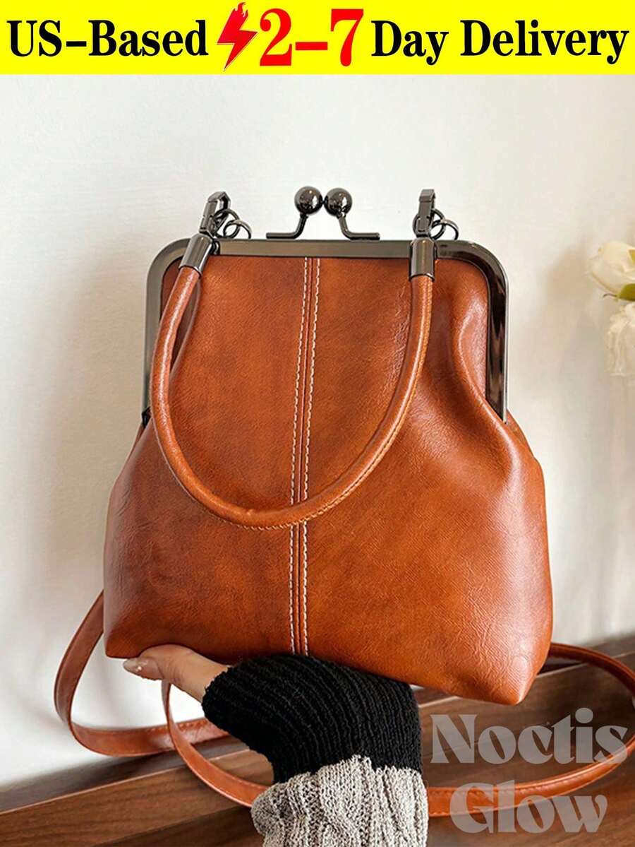 Leather Crossbody Bag For Women, Retro Style Mini Handbag With Adjustable Shoulder Strap, Solid Color Lightweight City Tote , Top Handle Handbags, Shoulder Bags, Crossbody Bags,Fashionable And Versatile, Suitable For Commuting And Dating - 彩色 - 查看 1