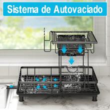Escurridor de Trastes de 2 Niveles de Acero Inoxidable para Cocina, Escurreplatos con Bandeja de Drenaje, Soporte para Utensilios, Tabla de Cortar y Estante para Tazas, Fácil de Instalar y Limpiar - Negro - Ver 4