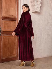 Elegante vestido de terciopelo burdeos de manga larga con mangas acampanadas, cinturón en la cintura y cremallera, adecuado para otoño/invierno, fiesta de cóctel, dama de honor de boda, Navidad