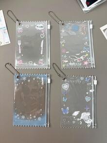 1pc Romantic Butterfly & Snowflake Design PVC Zipper Bag, 3 Inch Instant Photo/ID Card Holder, Idol Fan Collection Display Storage Pouch