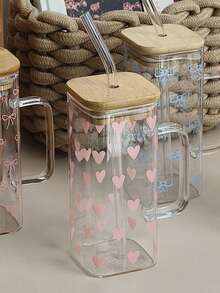 1 套极简主义 Ins 风格优质玻璃杯，耐热带手柄和吸管，适合家庭展示、户外携带、饮料容器、餐厅杯、生日礼物、节日礼物 - 彩色 - 查看 1