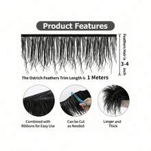 1M 8-10cm White Black Peacock Blue Ostrich Feather Trim - 3 Colors Artificial Feathers For DIY Crafts, Costumes, Wedding & Party Decorations