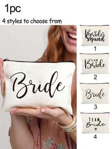 Bride Printed Zipper Cosmetic Bag, Bachelor Party Wedding Travel Toiletry Storage Pouch, Portable Makeup Bag, Multifunctional Bag, Travel Makeup Bag, Letter Pattern Zipper Storage Bag, Zipper Handbag, Fashion Multifunctional Cosmetic Bag, Mother's Makeup Bag, Valentine's Day Gift, Women's Interesting Letter Pattern Printed Gift, Ladies Cosmetic Bag, Cute Birthday Friendship Gift, Gift For Best Friend, Bridal Memento, Makeup Room Decor,Makeup Bag,Travel Essential - Multicolor - View 10
