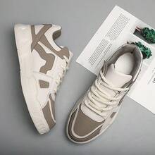 WANWEISI Chaussures de marche décontractées pour hommes - Chaussures de skate style mode de rue pour hommes avec couleurs contrastées, confortables et antidérapantes. Chaussures de sport décontractées légères et respirantes avec tige en PU, semelle intérieure rembourrée en EVA, design à lacets basse. Convient pour les activités professionnelles, les déplacements et les activités extérieures, chaussures de sport polyvalentes pour toutes les saisons, style classique à lacets, semelle intérieure épaisse et confortable - Beige - Voir 4