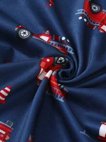 BrownBark 2 件套男童卡通卡车印花圆领长袖上衣和裤子套装，柔软舒适休闲男童儿童服装，适合日常休闲外出 - 藏蓝色 - 查看 8