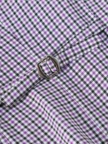 Women's Plaid Woven Fabric Front Button Pocket Casual Vest Jacket, Spring/Autumn - Mauve Purple - View 7