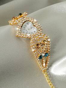 1 pieza Reloj de mujer con esfera de cristal con forma de corazón y estrellas, creativo y versátil para uso diario, fotografía, fiesta, regalo de cumpleaños, banquete, decoración festiva (color del cristal aleatorio)