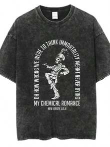 Rock Band My Chemical Romances  Washed T Shirts The Black Parade Men Women Punk Hip Hop Short SLEEs Ve Cotton T Shirt Oversized Tees - 黑色 - 查看 1