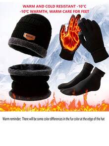 Men's 4-Piece Winter Set - Includes Hat, Gloves, Scarf, Socks And Other Cold-Weather Gear; Lightweight And Warm, Suitable For Outdoor Activities, Skiing And Snowboarding; Made Of Soft Wool And Warm Materials; Ideal Gift For Men (Style, Black). Cold Resistance Temperature: -10°C / 50°C. Recommended Hand Wash Or Dry Clean; Fashionable And Practical, Suitable For Daily Wear And Gifting. Halloween Winter Warm Set - Multicolor - View 10