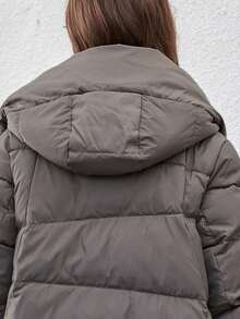 GASMAN Damen einfarbiger langärmeliger Reißverschluss-Kapuzen-Mantel mit Wattierung, Winter - Grau - Übersicht 8